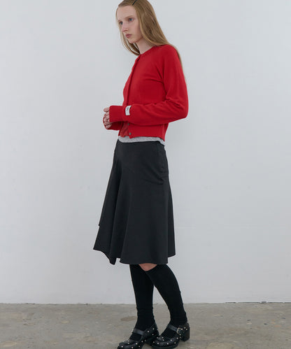 Kijun/キジュン Double Neck Knit Cardigan 重ね着風 ショート丈 ウールニットカーディガン