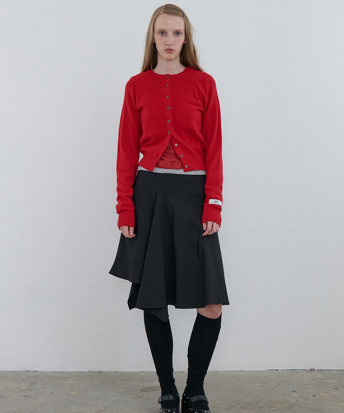 Kijun/キジュン Double Neck Knit Cardigan 重ね着風 ショート丈 ウールニットカーディガン