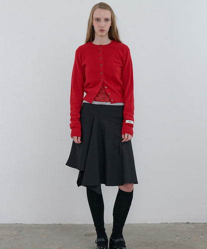 Kijun/キジュン Double Neck Knit Cardigan 重ね着風 ショート丈 ウールニットカーディガン