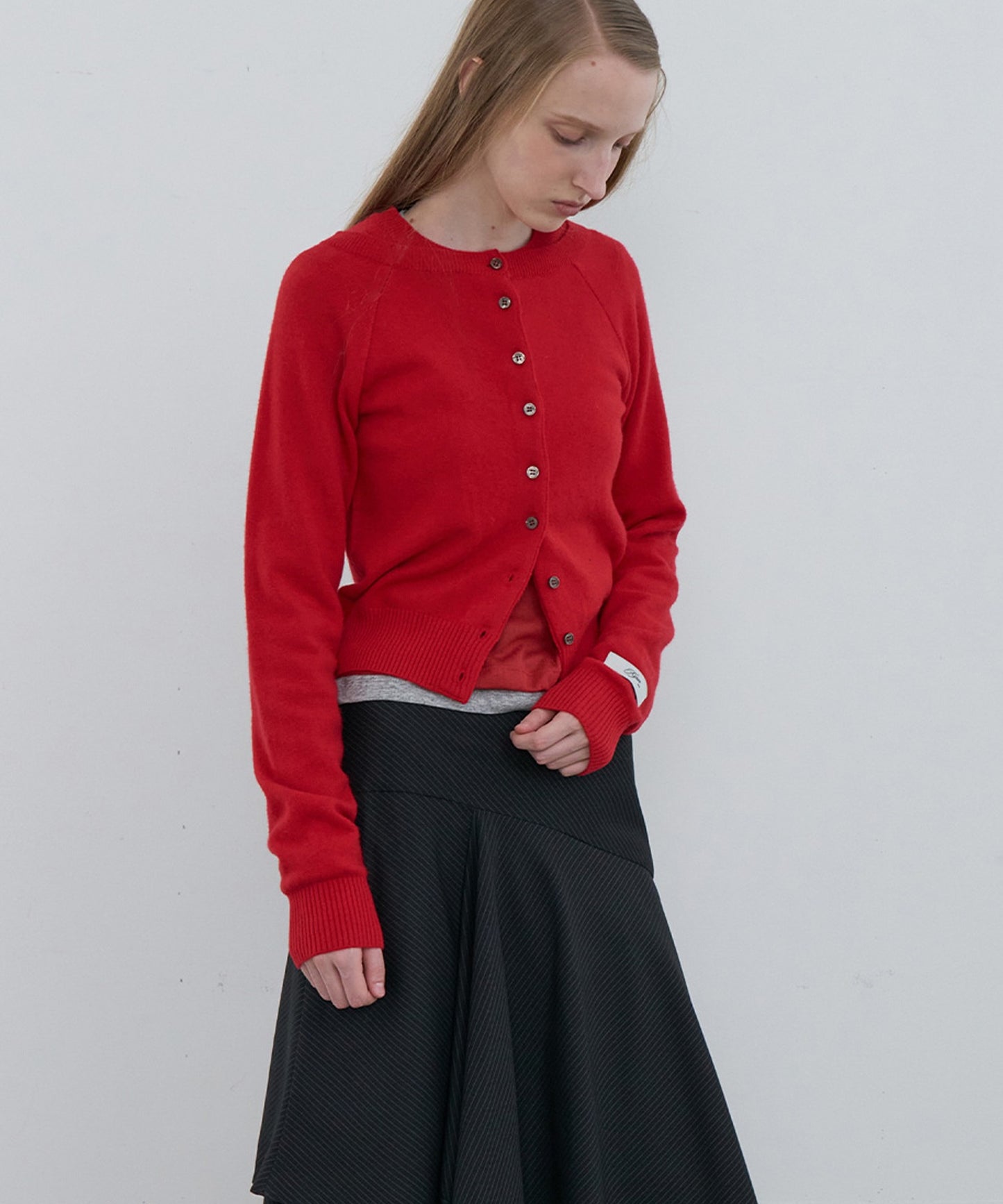 Kijun/キジュン Double Neck Knit Cardigan 重ね着風 ショート丈 ウールニットカーディガン