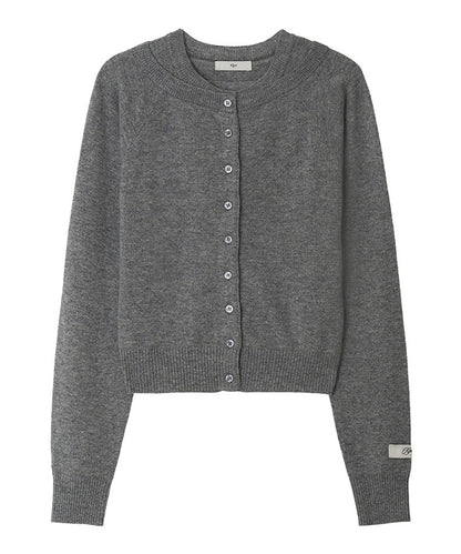 Kijun/キジュン Double Neck Knit Cardigan 重ね着風 ショート丈 ウールニットカーディガン