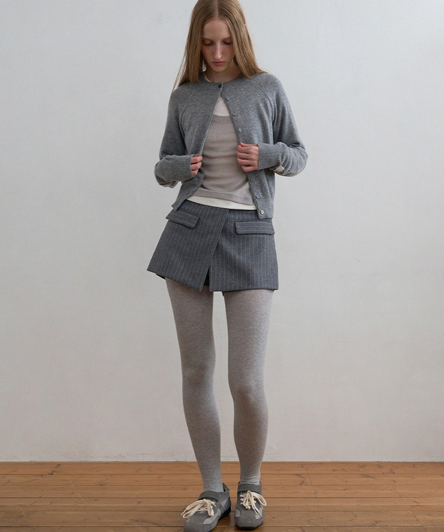 Kijun/キジュン Double Neck Knit Cardigan 重ね着風 ショート丈 ウールニットカーディガン