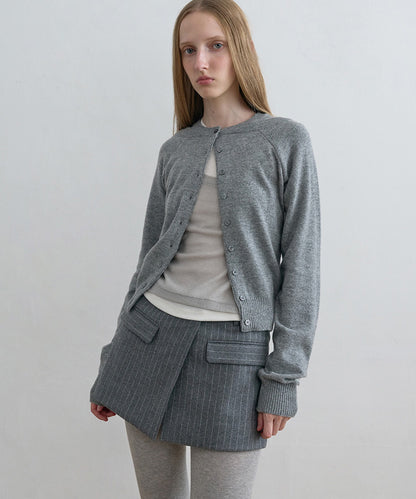 Kijun/キジュン Double Neck Knit Cardigan 重ね着風 ショート丈 ウールニットカーディガン