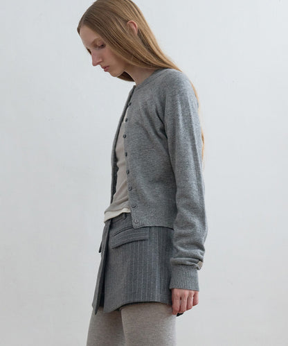 Kijun/キジュン Double Neck Knit Cardigan 重ね着風 ショート丈 ウールニットカーディガン