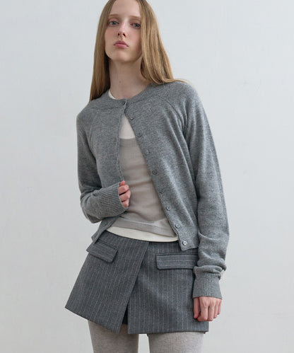 Kijun/キジュン Double Neck Knit Cardigan 重ね着風 ショート丈 ウールニットカーディガン