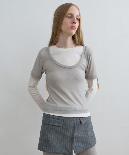 Kijun/キジュン Layered Jersey Top ショート丈 フェイクレイヤード ウールカットソー