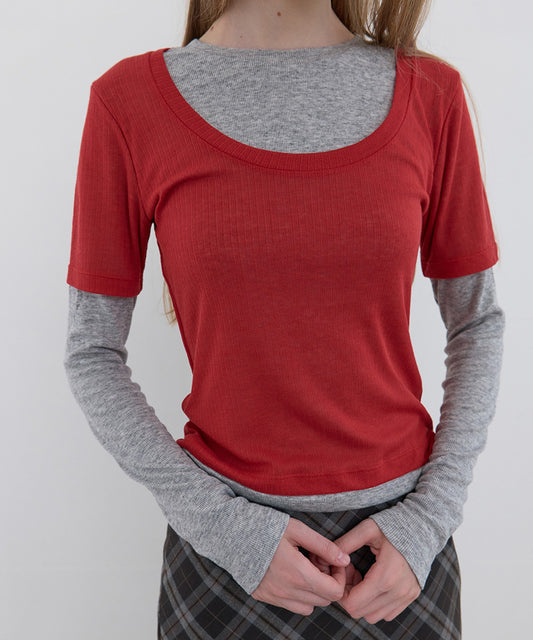 Kijun/キジュン Layered Jersey Top ショート丈 フェイクレイヤード ウールカットソー