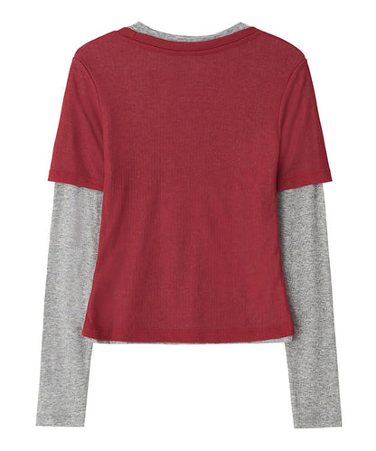 Kijun/キジュン Layered Jersey Top ショート丈 フェイクレイヤード ウールカットソー