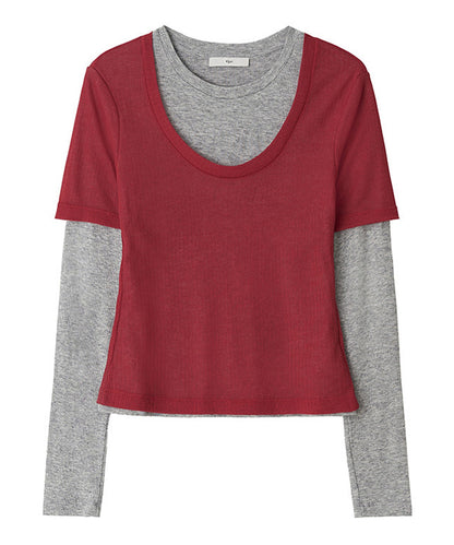 Kijun/キジュン Layered Jersey Top ショート丈 フェイクレイヤード ウールカットソー