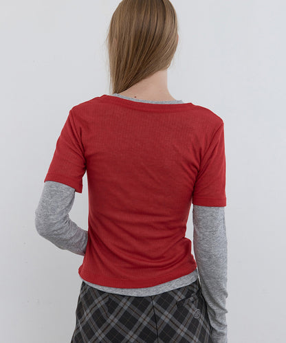 Kijun/キジュン Layered Jersey Top ショート丈 フェイクレイヤード ウールカットソー