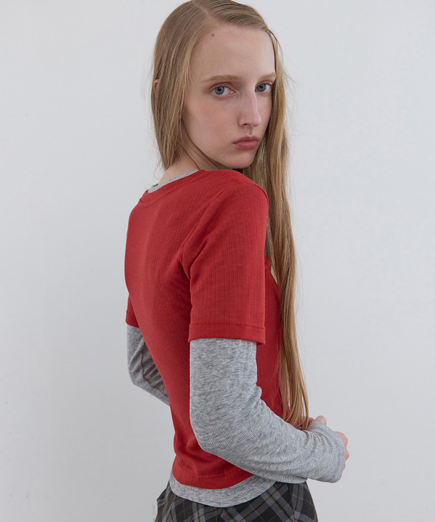 Kijun/キジュン Layered Jersey Top ショート丈 フェイクレイヤード ウールカットソー