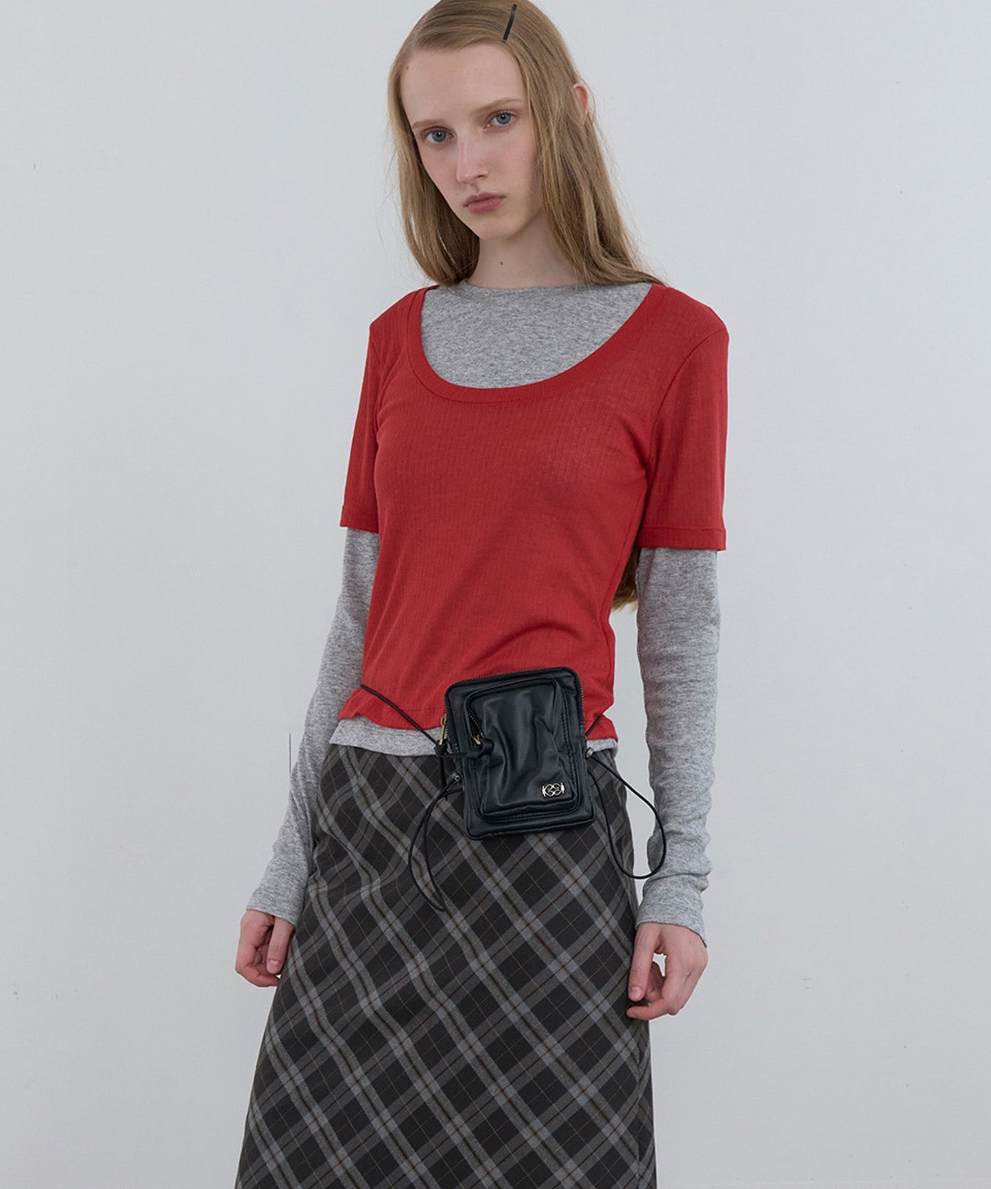 Kijun/キジュン Layered Jersey Top ショート丈 フェイクレイヤード ウールカットソー