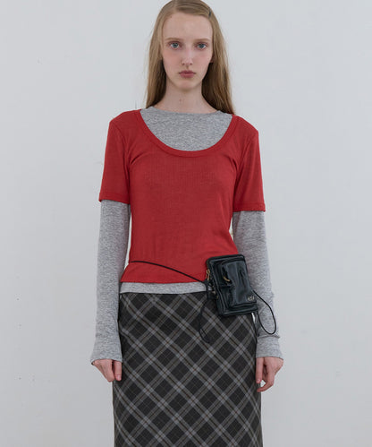 Kijun/キジュン Layered Jersey Top ショート丈 フェイクレイヤード ウールカットソー