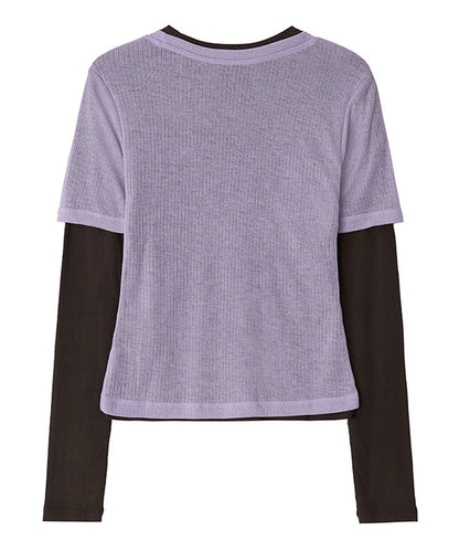 Kijun/キジュン Layered Jersey Top ショート丈 フェイクレイヤード ウールカットソー