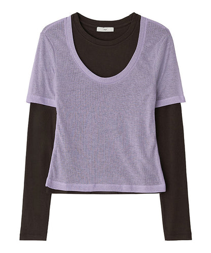 Kijun/キジュン Layered Jersey Top ショート丈 フェイクレイヤード ウールカットソー