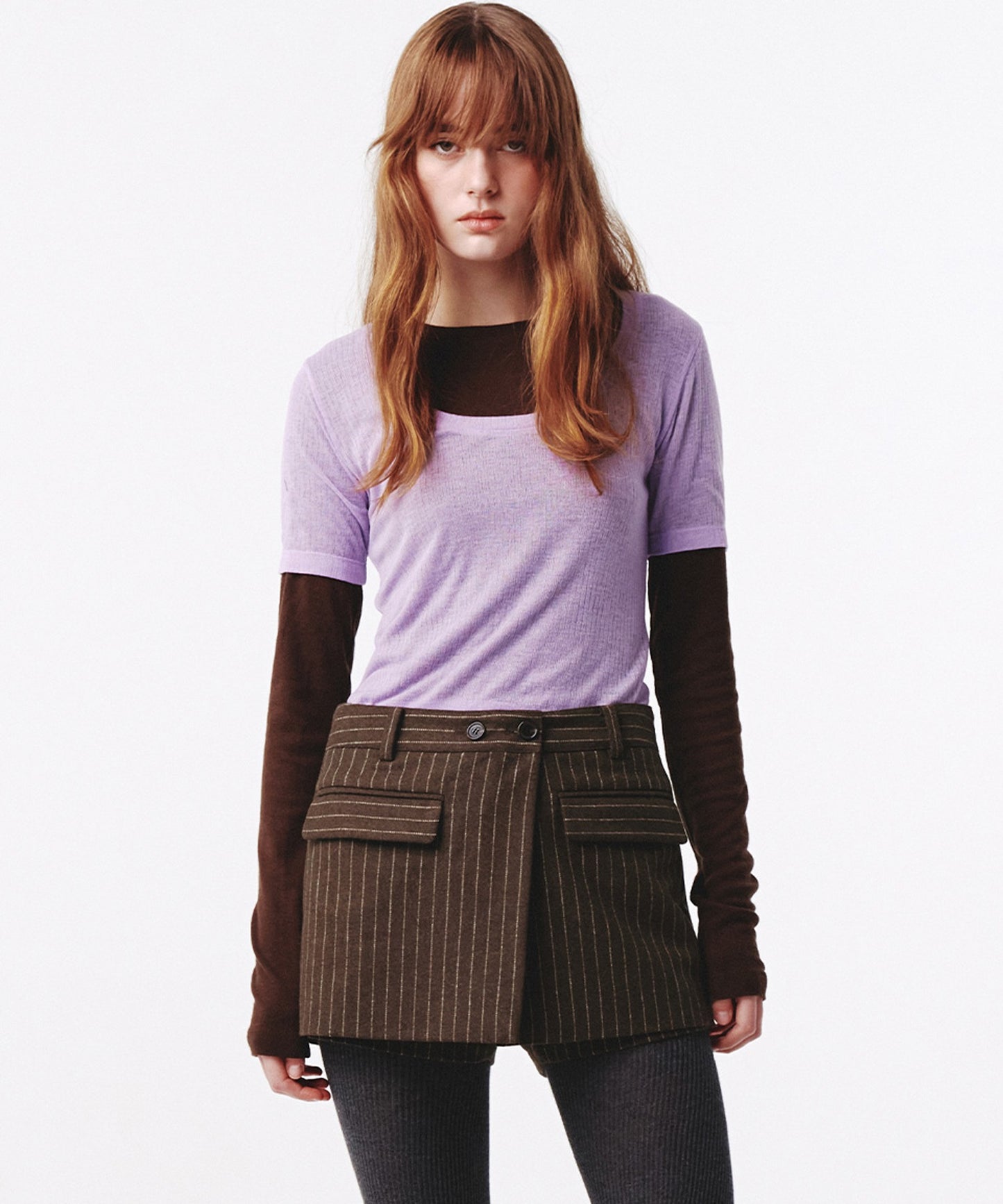 Kijun/キジュン Layered Jersey Top ショート丈 フェイクレイヤード ウールカットソー