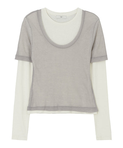 Kijun/キジュン Layered Jersey Top ショート丈 フェイクレイヤード ウールカットソー