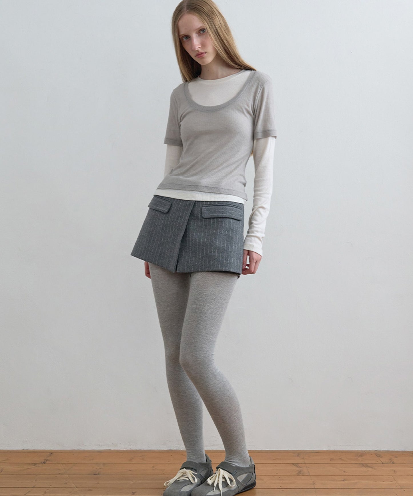 Kijun/キジュン Layered Jersey Top ショート丈 フェイクレイヤード ウールカットソー