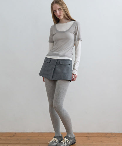 Kijun/キジュン Layered Jersey Top ショート丈 フェイクレイヤード ウールカットソー