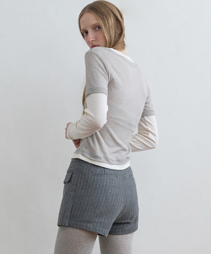 Kijun/キジュン Layered Jersey Top ショート丈 フェイクレイヤード ウールカットソー