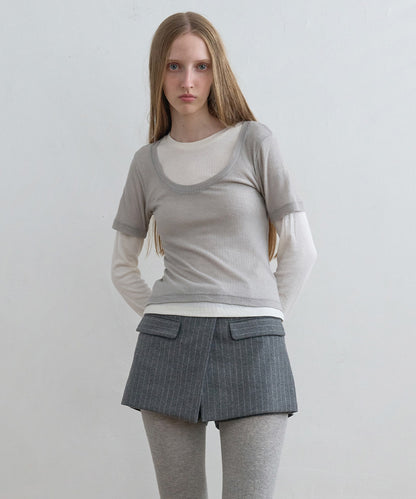 Kijun/キジュン Layered Jersey Top ショート丈 フェイクレイヤード ウールカットソー