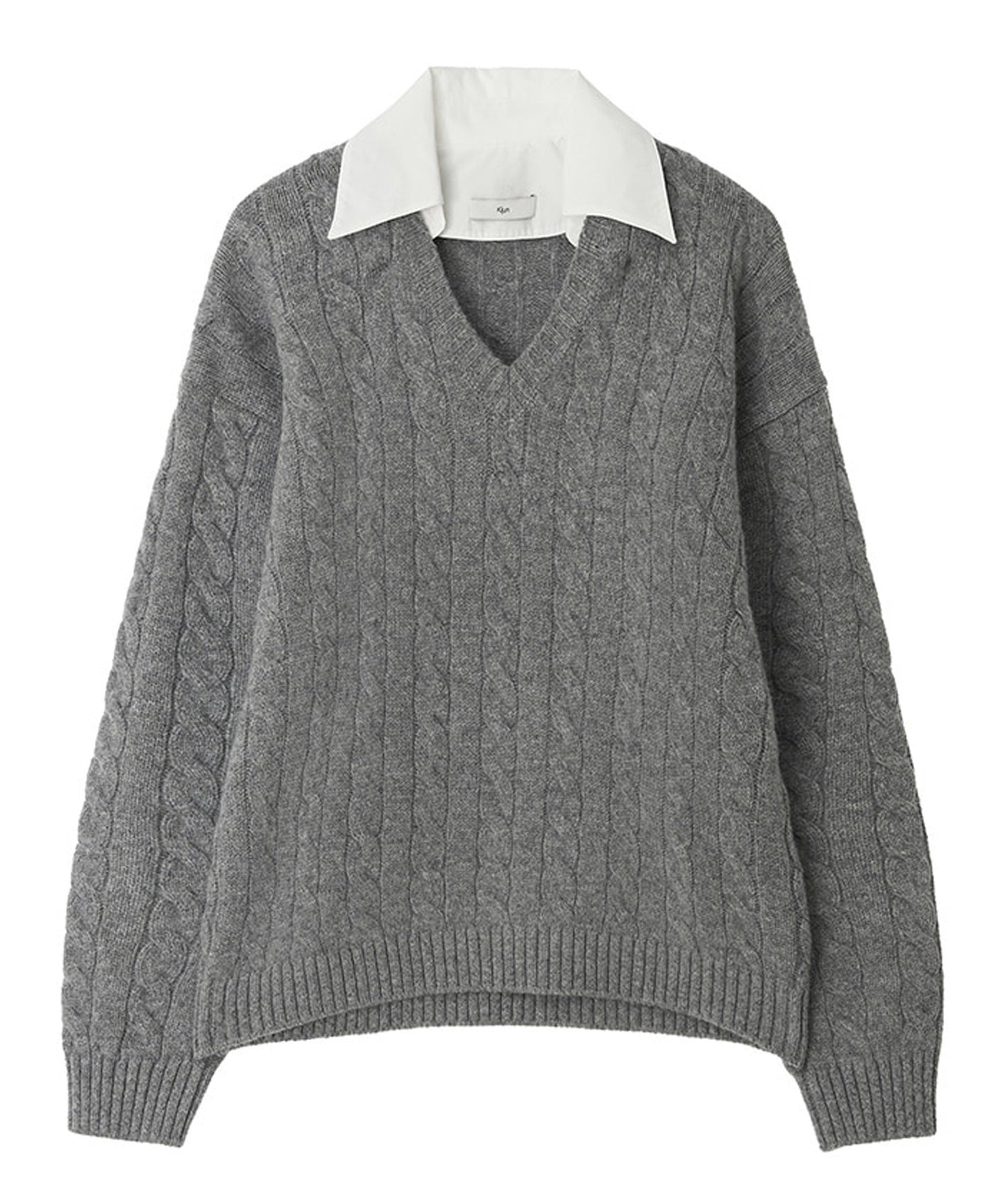 Kijun/キジュン Shirt Collar V-Neck Knit メリノウール ケーブル編み 襟付きニット
