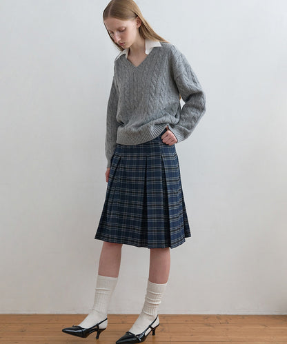 Kijun/キジュン Shirt Collar V-Neck Knit メリノウール ケーブル編み 襟付きニット