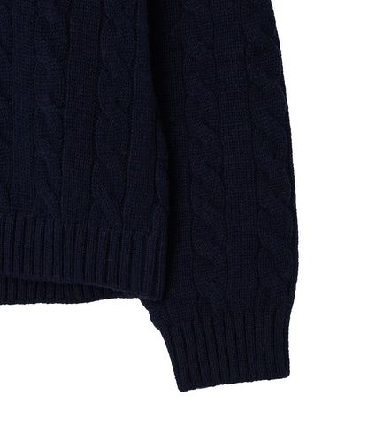 Kijun/キジュン Shirt Collar V-Neck Knit メリノウール ケーブル編み 襟付きニット