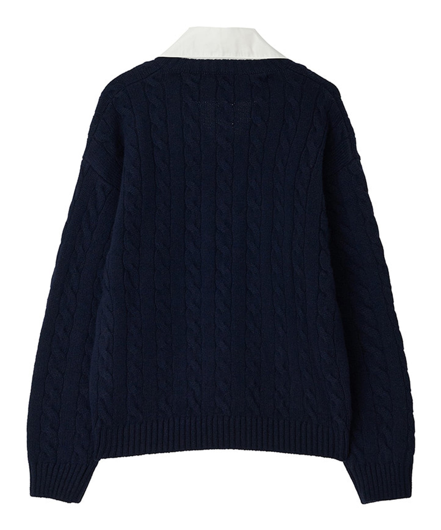 Kijun/キジュン Shirt Collar V-Neck Knit メリノウール ケーブル編み 襟付きニット
