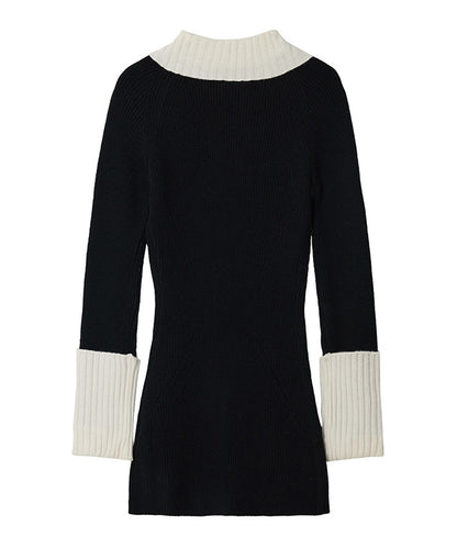 Zip-Up Knit Dressリブ編み ウールニットワンピース