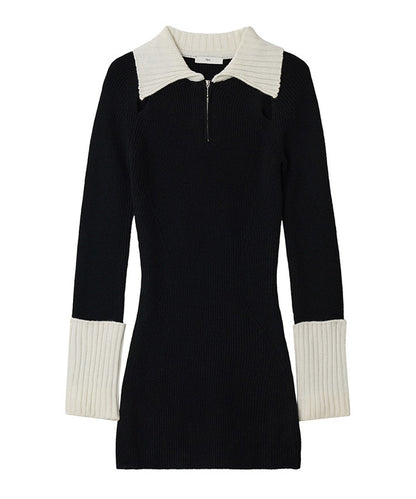 Zip-Up Knit Dressリブ編み ウールニットワンピース