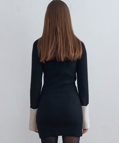 Zip-Up Knit Dressリブ編み ウールニットワンピース