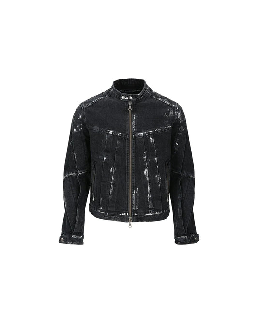 WAX COATED DENIM MOTORCYCLE JACKET