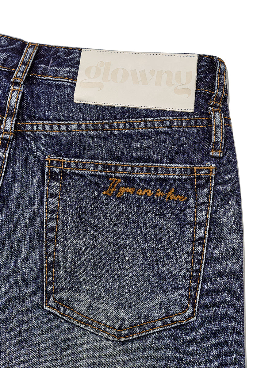 DOUBLE BELTED BOOTS CUT DENIM JEANS