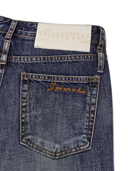 DOUBLE BELTED BOOTS CUT DENIM JEANS