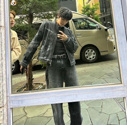 WAX COATED DENIM MOTORCYCLE JACKET